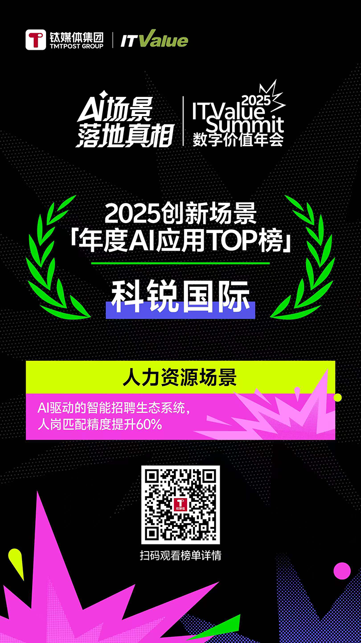 人力资源公司4008云顶国际 国际的人工智能招聘匹配模型荣获钛媒体年度最佳场景实践TOP15